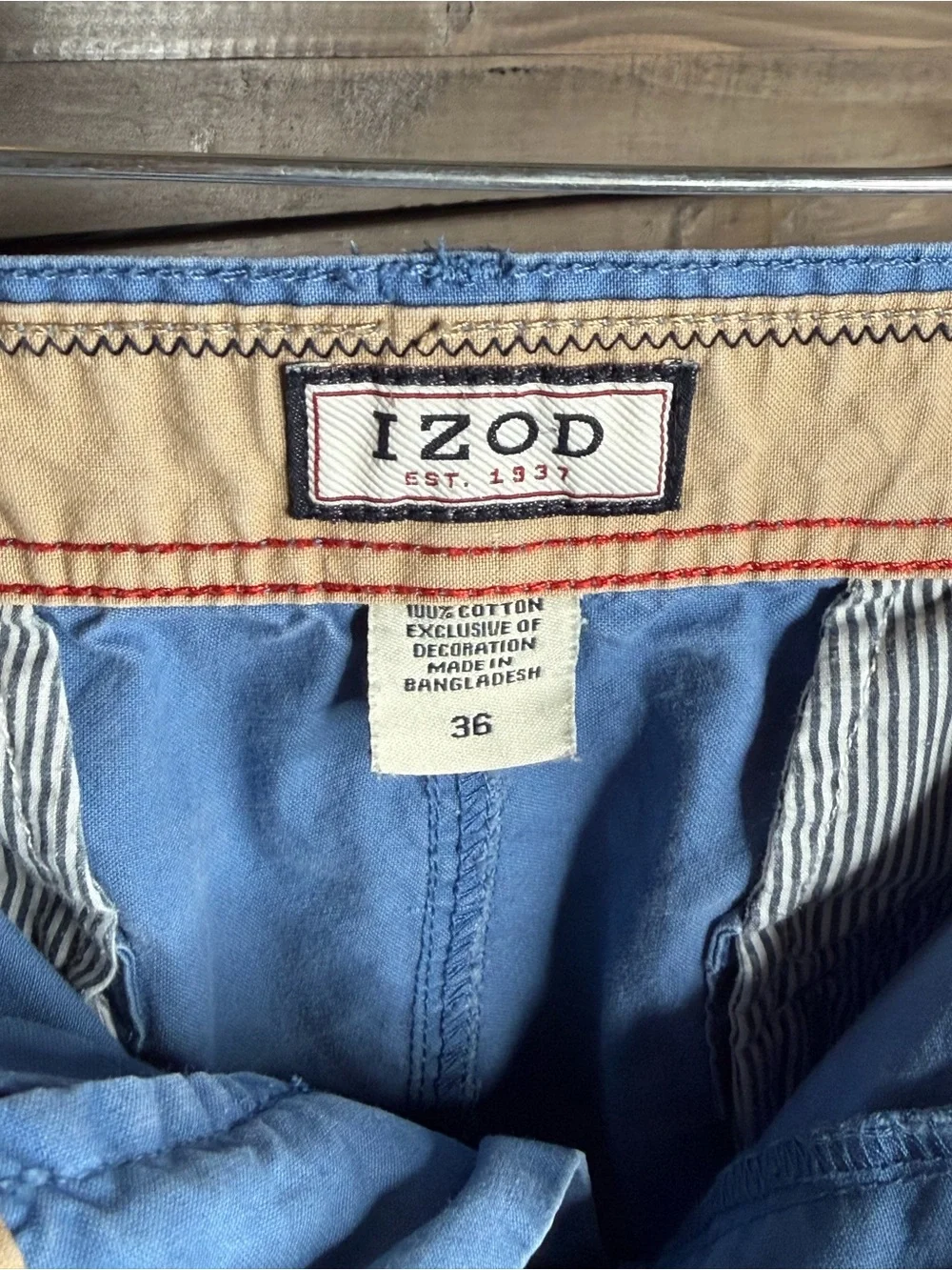 IZOD Men's Blue Solid Cotton Cargo Shorts Flat Front Pockets  Size 36